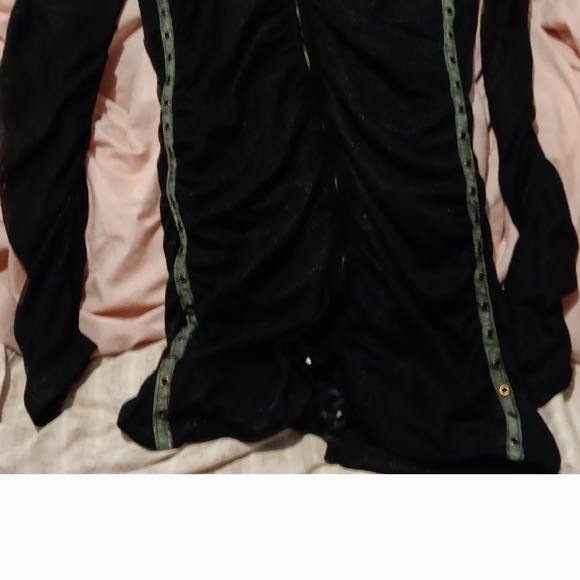 SALVAGE Glittery Black Zip Up Ruched Hoodie With Intricate Designs On It. S - Picture 3 of 6